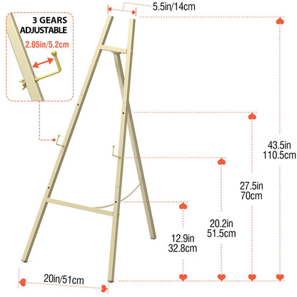 Gold Metal Easel Stand 46.7", Heavy Duty Floor Display Easel, Adjustable 4-Tier with Chain Support, Wedding Welcome Sign Holder, Poster Stand, Easy to Assemble, Assembly Required (1 Pack)