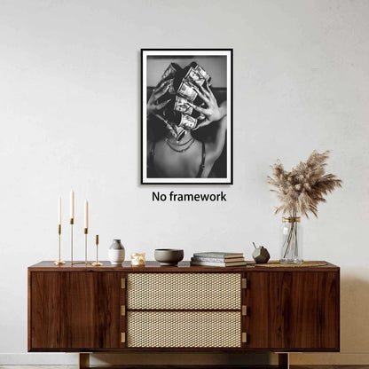 Trendy Black and White Wall Art Luxury Money Hair Rollers Black Woman Poster Retro Bold Feminine Fashion Hypebeast Print for Bedroom Dressing Living Room Dorm Decor 12x18inch Unframed
