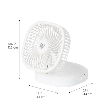 IRIS USA 5" Battery Operated Small Fan, 2 Speeds, D-Battery Powered, Compact Foldable Personal Fan, Portable Travel Mini Desk Fan, Home Office Bedside Picnic Camping Outdoor Use
