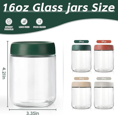 DIMBRAH Overnight Oats Containers with Lids,16oz Glass Jars with Lids - Set Of 4, Practical Oatmeal Container to Go, Chia Seed Pudding Jars, Baby Food Containers