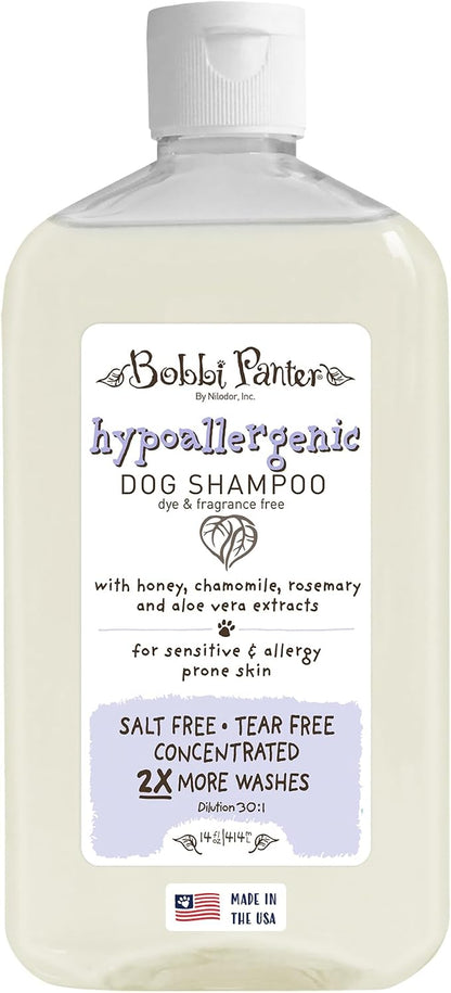 Bobbi Panter Hypoallergenic Dog Shampoo Honey, Aloe Vera, Chamomile & Rosemary – Dye & Fragrance Free Natural Formula for Sensitive & Allergy Skin, Tear-Free, 30:1 Concentrate, 14 oz (Case of 12)