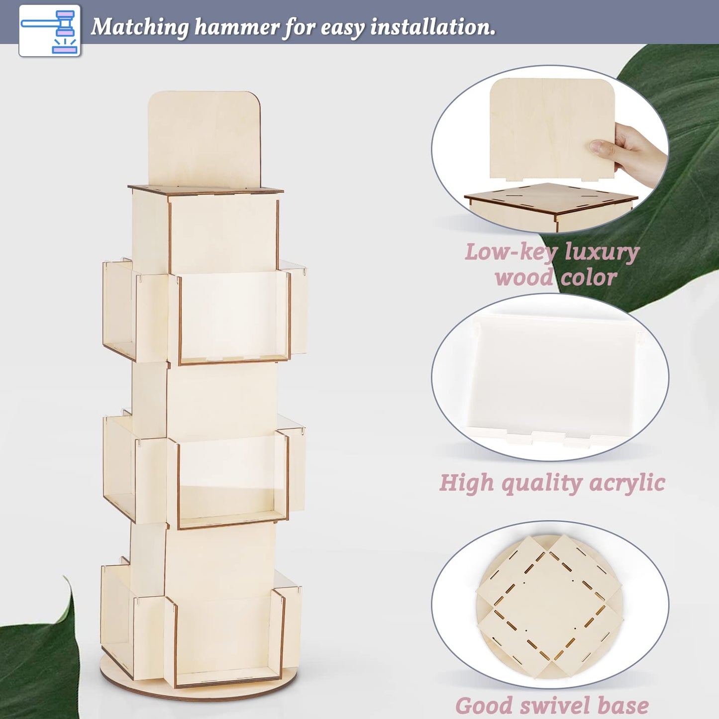 Natheeph Wooden Card Display Rotating Display Stand, 3 Tier Trading Card Display Stand, Greeting Card Display Stand for Vendors Card Collectors, Showing Sports Card, Brochure, Postcards, Sticker