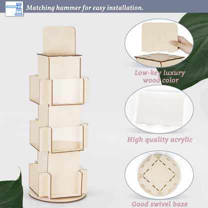 Natheeph Wooden Card Display Rotating Display Stand, 3 Tier Trading Card Display Stand, Greeting Card Display Stand for Vendors Card Collectors, Showing Sports Card, Brochure, Postcards, Sticker