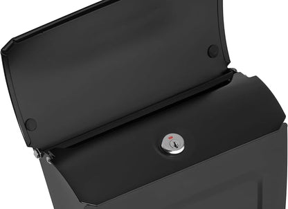 Architectural Mailboxes Aspen Locking Wall Mount Mailbox, Black, Small | Galvanized steel build with a concealed lock and key drop box and weather-resistant outdoor construction.