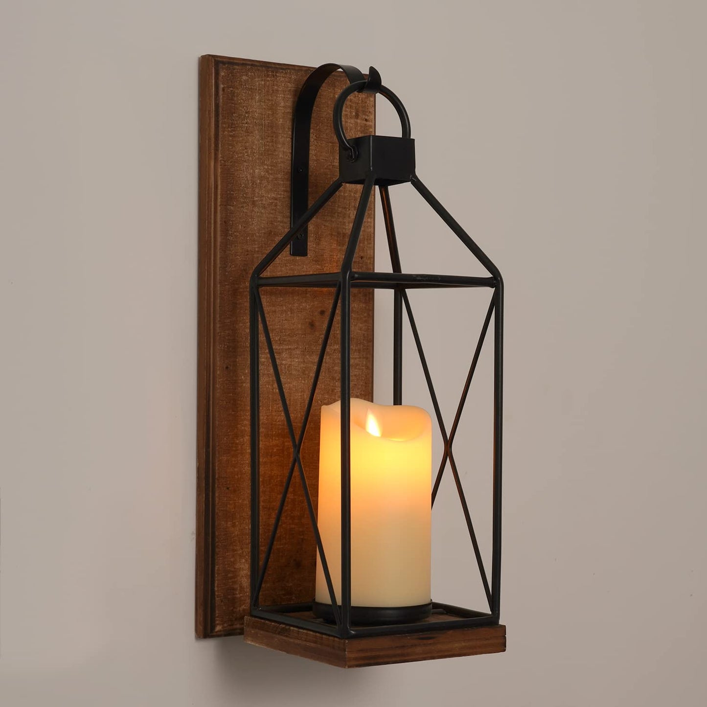 Homemory Wall Candle Sconce, Wood Rustic Candle Holder Decorative Candle Lantern with Glass Holder, Wall Decorations for Living Room, Dining Room (1, Dark Brown)