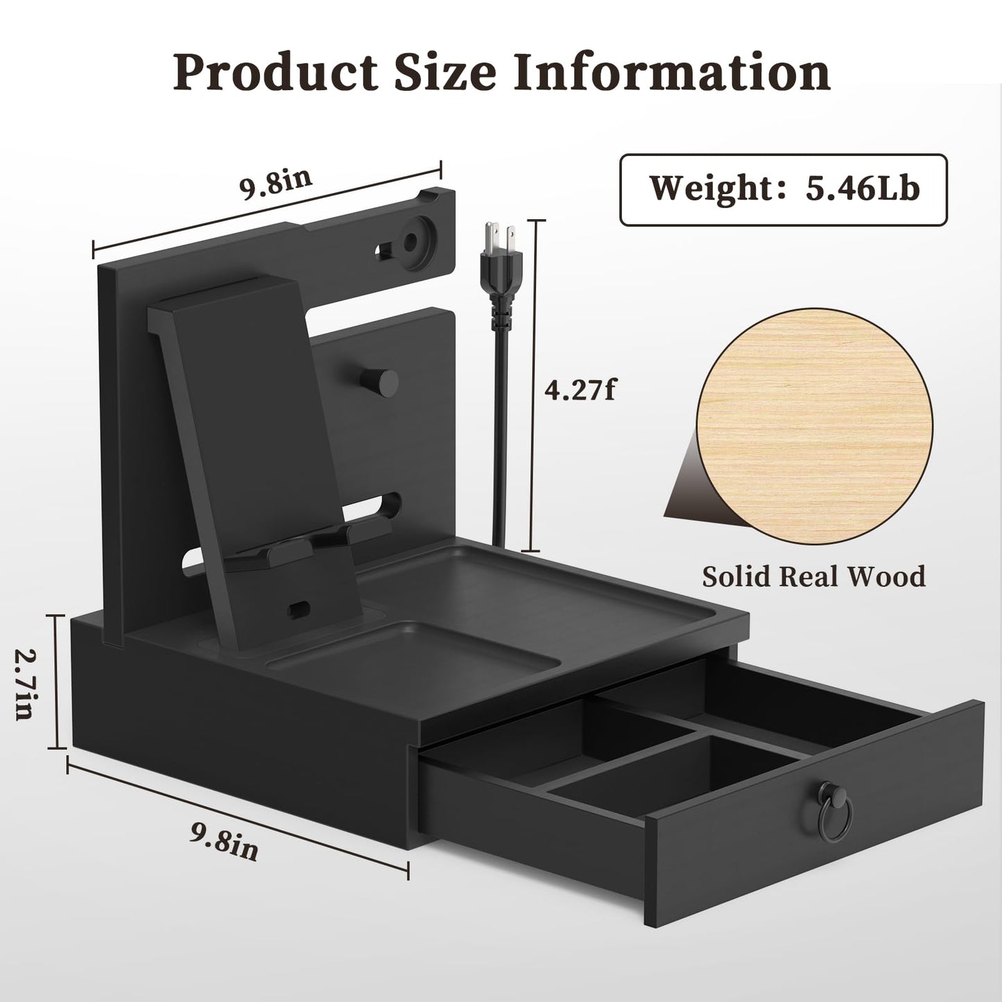 upcessory Nightstand Organizer, Wood Bedside Organizer Docking Station with USB Ports and Outlets, Gifts for Men, Nightstand Drawer Organizer for Cellphone, Watch, Sunglasses & Accessorie