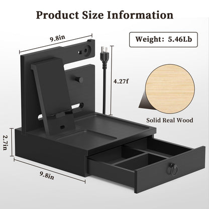 upcessory Nightstand Organizer, Wood Bedside Organizer Docking Station with USB Ports and Outlets, Gifts for Men, Nightstand Drawer Organizer for Cellphone, Watch, Sunglasses & Accessorie