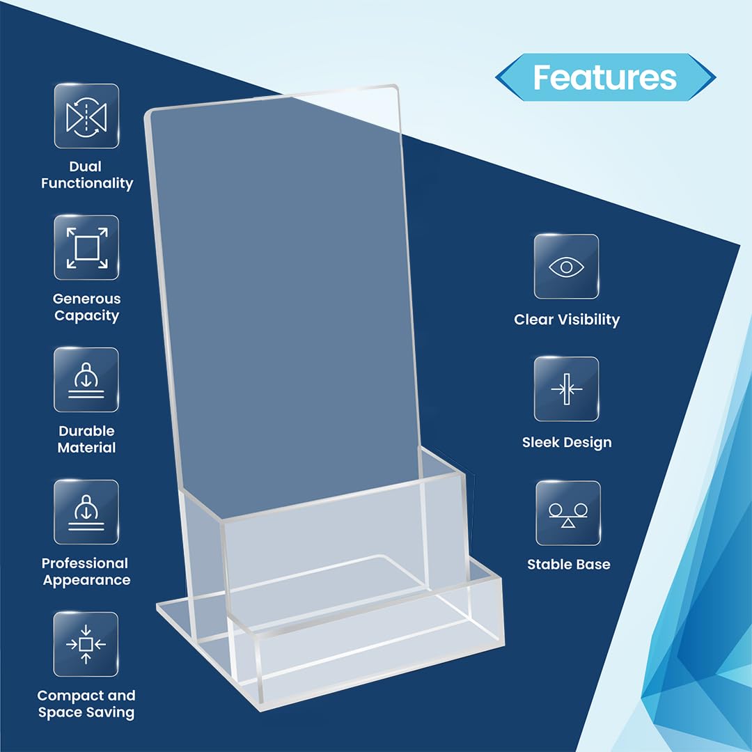 Stazilix 2 Pack Acrylic Brochure Holder Stand 4‘’, Clear brochure and business Rack Card Holder Stand, Plastic Flyer Display Stand for Magazine, Pamphlet, Booklets, Menu, Journals, Business Card