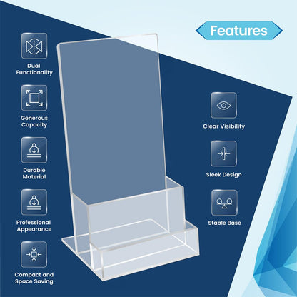 Stazilix 2 Pack Acrylic Brochure Holder Stand 4‘’, Clear brochure and business Rack Card Holder Stand, Plastic Flyer Display Stand for Magazine, Pamphlet, Booklets, Menu, Journals, Business Card