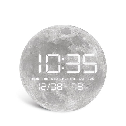 HOMLOVE Digital Desk & Shelf Clock, LED Moon/Earth Design, Temperature Display, 7.87 x 7.87 inches (Moon, 7.87 INCH)