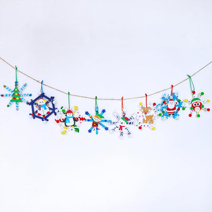 Winlyn 24 Sets Christmas Craft Kits Winter Crafts Popsicle Stick Snowflake Ornaments Decorations Art Sets Craft Stick Snowflake Christmas Stickers for Kids Holiday Classroom Activities Party Favors