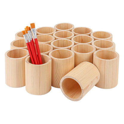 IHDYPPEW 18 Pack Round Unfinished Wooden Pencil Holder, 3 x 3 x 4 Inch Wood Pencil Cup Holder, Wood Crafts Pencil Cup for Desk, Office, DIY Project