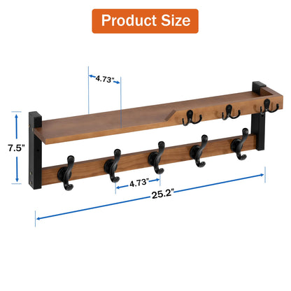 dreampossible 4 in 1 Coat Rack Wall Mount with Shelf, Coat Hooks 25.2" Entryway Coat Hanger with Key Hooks and Mail Holder, Wall Hooks with Shelf, Hat Rack for Wall Key Holder Mail Organizer