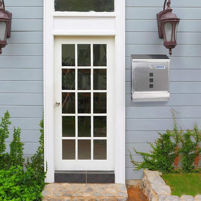 Decaller Stainless Steel Mailbox with Key Lock, Metal Wall Mount Rust-Proof Mail Box with Newspaper Compartment for Outside, 15.4" x 12" 4.8", 2203 Silver