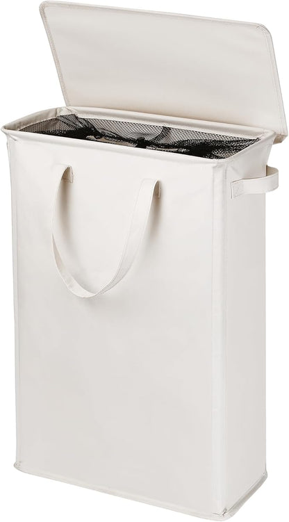 Slim Laundry Basket with Lid and Handles, Foldable Laundry Basket