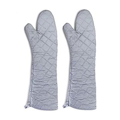 Extra Long Oven Mitts Heat Resistant Cotton Lining Oven Thick Gloves Kitchen Food Service Mittens for Pot Holders Cooking Baking BBQ (24 Inch Silver -1pair)