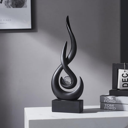 FJS Black Decor Modern Flame Statue Home Decorations for Living Room, 13.7" H Resin Sculptures Home Décor Accents, Abstract Art Sculpture for Dining Room Office Coffee Table Centerpiece