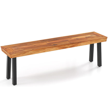 Tangkula Outdoor Acacia Wood Bench, Patio Dining Picnic Bench with Steel Legs for Porch Garden Poolside Living Room Balcony, Ideal for Indoor & Outdoor Use (1, Teak)