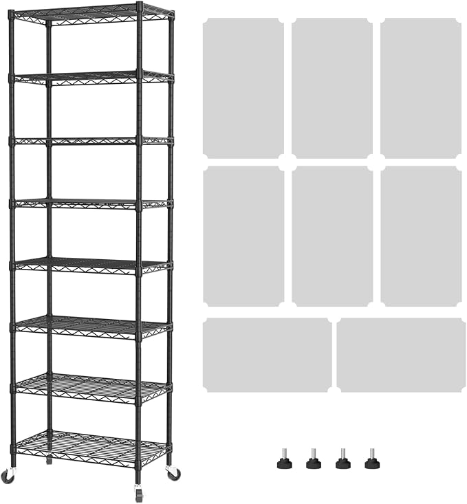 SINGAYE 8 Tier Shelf Organizer Storage Metal Shelves Garage Wire Shelving Unit Pantry Rack Adjustable Standing Storage for Kitchen Closet Laundry Bathroom Pantry 12" D x 22" W x 74" H Black