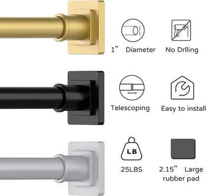 UIOSANRT Tension Shower Curtain Rod 31-68 Inches Non-Slip Shower Rod Tension Mounted No Drill Black Shower Curtain Rods Spring Tension Rod Adjustable Tension Curtain Rod for Windows Bathroom