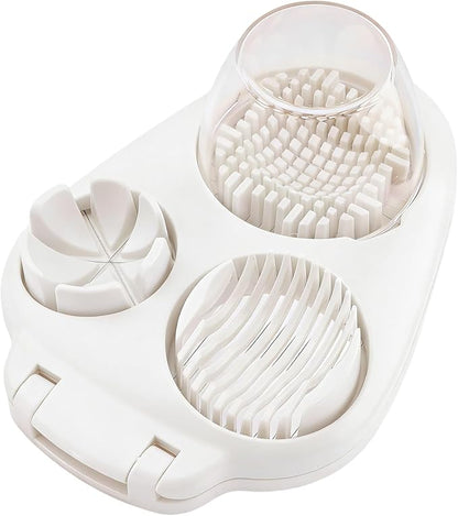 3 in 1 Boiled Egg Slicer, Manual Egg Cutter with 3 Slice Modes, Stainless Steel Kitchen Gadget for Hard Boiled Eggs, Butter, Strawberry, Tomato, Cheese, Easy to Clean & Store (COLOR:White)
