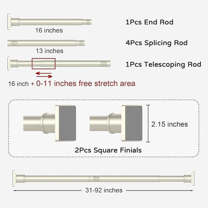 UIOSANRT Brushed Nickel Shower Curtain Rod 31-92 Inches Non-Slip Shower Rod Tension Mounted No Drill Tension Shower Curtain Rods Spring Tension Rod for Windows Bathroom