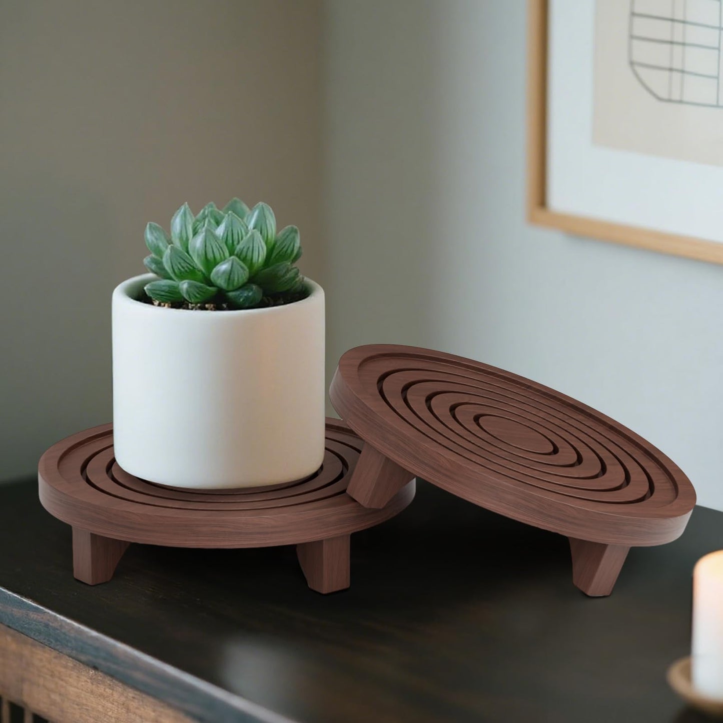 JAZUIHA 3-Pack Plant Stand Indoor, Wood Round Pedestal Riser 6.69/8.66/10.23" Solid Wooden Plant Stool & Pot Holder, Decorative Display for Living Room, Bathroom, Kitchen & Home Decor (Dark Brown)