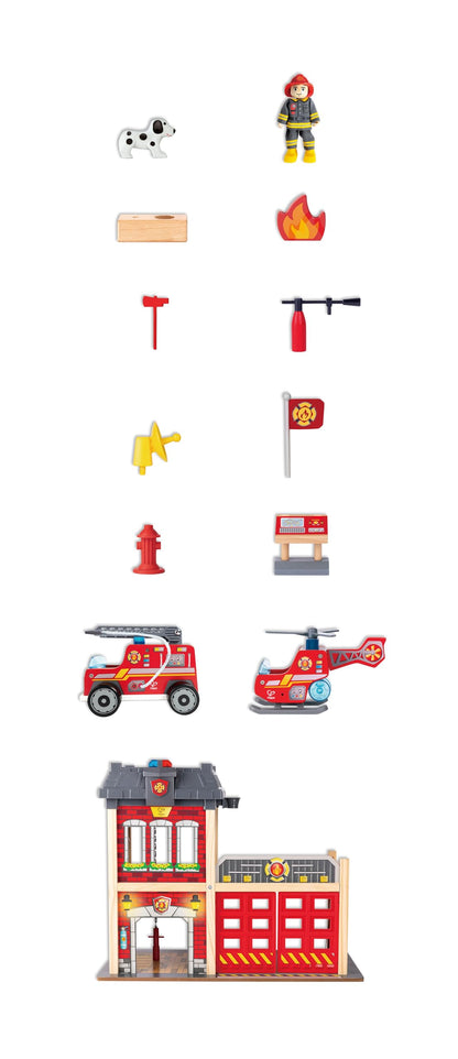 Hape Fire Station Playset| Wooden Dollhouse Kid’s Toy, Stimulates Key Motor Skills and Promotes Team Play