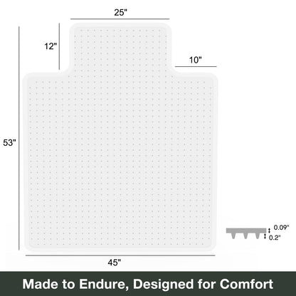 FUNMAT Chair Mat for Carpet, 45" x 53" Easy Glide Desk Chair Mat for Carpeted Floors, Beveled Edge Vinyl Mat with Grips, Heavy Duty Carpet Protector for Home Office, Clear(with Lip)