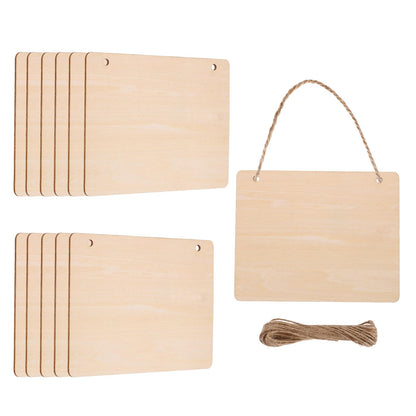 MECCANIXITY Unfinished Hanging Wood Sign Blank with Ropes 6"x5" Unfinished Wood Crafts Boards Wooden Plaques for Crafts DIY Painting Burning Carving Door Wall Decoration, Style 6, Pack of 12