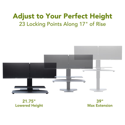 Perfect POSTURE Sit2Stand Standing Desk Converter with Dual Monitor Mount – 18” Height Adjustable Sit-Stand Workstation – Black