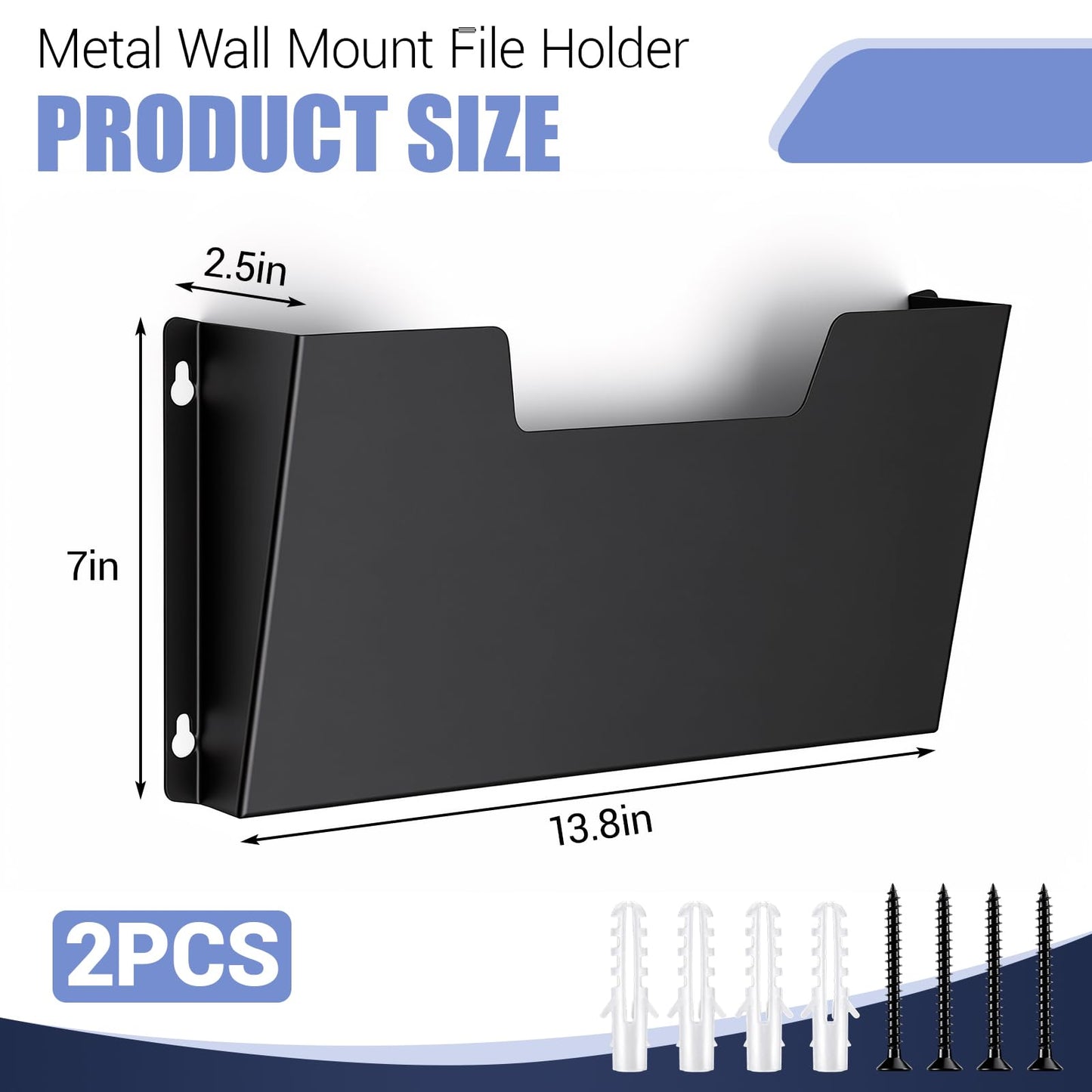 ElaraBerry 2 Pack Metal Wall File Holder, Hanging Wall Mount File Organizer, Single Pocket Letter Size, Metal Chart Holder for Office Home Document Mail Paperwork Magazine Storage Organizer