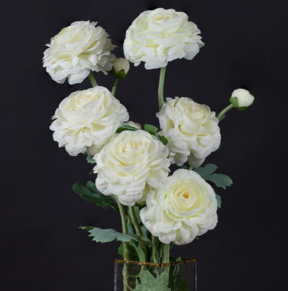 GLSATEMAN Artificial Ranunculus Long Stem Buttercup Silk Flowers 6pcs for Home Decor and Wedding Decorations(White 1)