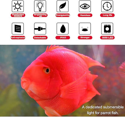 MQ 8 in Submersible LED Aquarium Light, 1.2W Color Changing Fish Tank Light with Remote Control, IP68 Crystal Glass 9 LEDs Lights Bar, for Fish Tank 10-15 inch