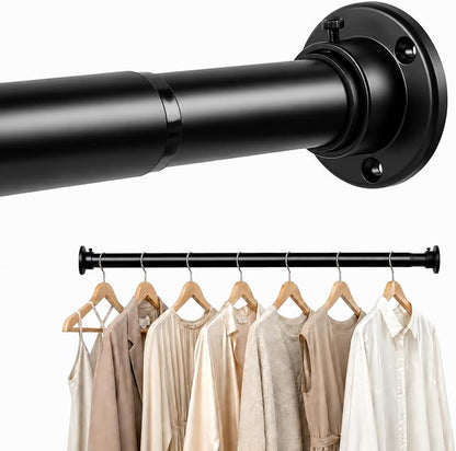 Closet Rod Adjustable 17 to 38 Inch, 1-1/4” Diameter, Closet Rods for Hanging Clothes, Stepless Metal Heavy Duty Hanging Rod for Closet Wardrobes Laundry RV (Black)