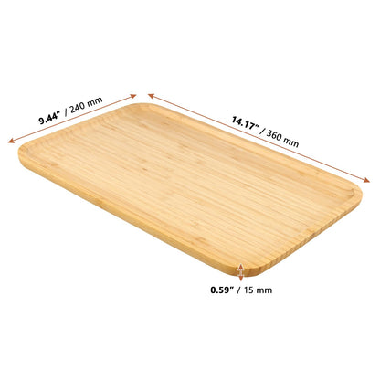 LEXININ 4 Pcs 14 x 9.4 x 0.6 Inch Bamboo Serving Tray, Wooden Platter Rectangular for Tea Coffee Cheese Fruit