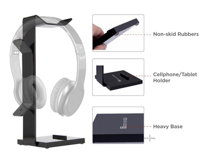 GeekDigg Headphone Stand Gaming Headset Holder For Desk Cable Organizer & Cellphone Stand for All Headphones Size headphone Holder Set Gaming PC Accessories Gaming Station – Black