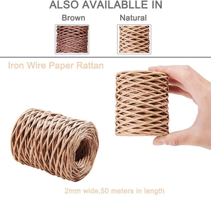 CHGCRAFT 2mm 164ft(50m) Floral Iron Bind Stem Wire Paper Wrapped Rattan Rope Rustic Paper Twine for Flower Bouquets Wedding Gift Wrap Weaving Basket Vase Christmas Decoration, Light Brown