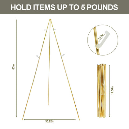 DANMO Easel Stand for Wedding Sign Poster 63'' Instant Display Floor Adjustable Metal Art Easel Gold