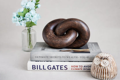 Eximious India Knot Coffee Table Home Console Table Decor Items Book Shelf Decor Accents Living Room Wood Knot Decor Chain Link Decor - Housewarming, Anniversary Wedding Gift Ideas (Walnut Wood)