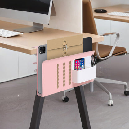 Desk Side Storage Under Desk Laptop Holder, No Drill Hanging Desk Organizer with Pen Holder, Clamp-On Table Side Tray Desktop Organization Mount for Office and Home (White)