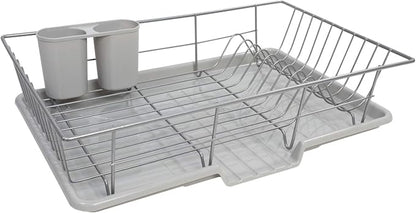 Sweet Home Collection 3 Piece Dish Drainer Rack Set, 12" x 19" x 5", Silver