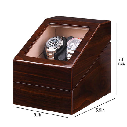 Mineesi Watch Winder Box for Automatic Watches, 2-Watch Winder with Quiet Motor, Handcrafted Piano-Finish Wooden Watch Winder Spinner Box with 2 Storage Case for Men's and Women's Watches (Ebony)