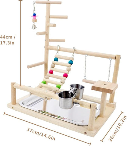 Bird Playstand Cockatiels Playground Perch Stand Parrot Play Gym for Parakeets Conures Parrotlets and Finches, Easy Assembly Includes Colorful Toys and Perch 1Ladder with Platform