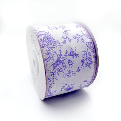 Designer’s Shop Rose Floral on Cream Wired Edge Ribbon 2.5” x 10 Yard for DIY Crafting, Home Décor Flower Arrangement (Lilac Lavender)
