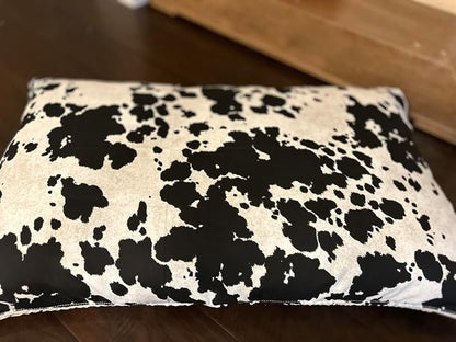 Natural Cotton Canvas Dog Bed – Raw Cotton Filled Pet Cushion Insert, Breathable Eco-Friendly Dog Mattress, Durable Washable Cover with Zipper (Cow Print Black White, X Large 53"x36"x5")