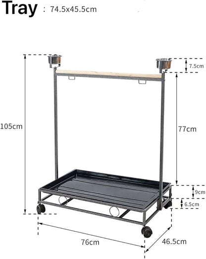 41" Large Amazon Cockatoo Parrot Bird Play Stand Gym Play Ground Rolling Stand. (Silver Black)