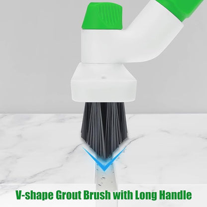 Floor Scrub Brush with Long Handle, 3-in-1 Scrape Scrubber Brush with Squeegee