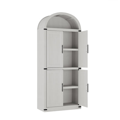 IDEALHOUSE 71.6" Kitchen Pantry Cabinet, 5-Tier Arched Display Cabine with Doors, Bookshelf, Arched Bookcase, Modern Fluted Wooden Storage Organizer Cabinet for Living Room, Dining Room,Kitchen,White