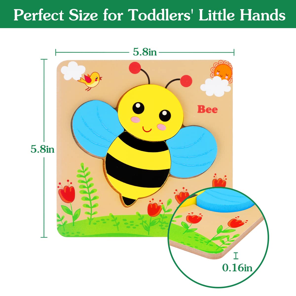 Dreampark Wooden Puzzles for Toddlers Ages 1-3, Montessori Toys for 1 2 3 Years Old Girls Boys Baby Kids Puzzle Learning Educational Christmas Birthday Gifts Toys 6 Pack Animal Jigsaw Puzzle